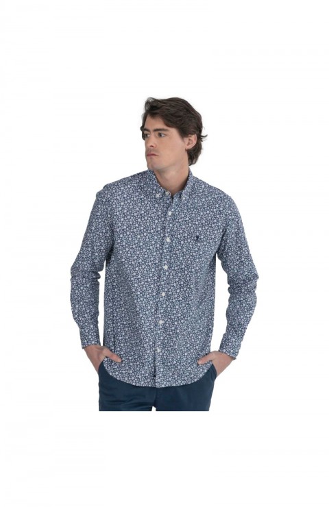 Camisa Pulpo Camisas Estampada Flor Blanca Azul Marino