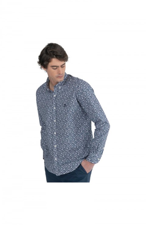 Camisa Pulpo Camisas Estampada Flor Blanca Azul Marino