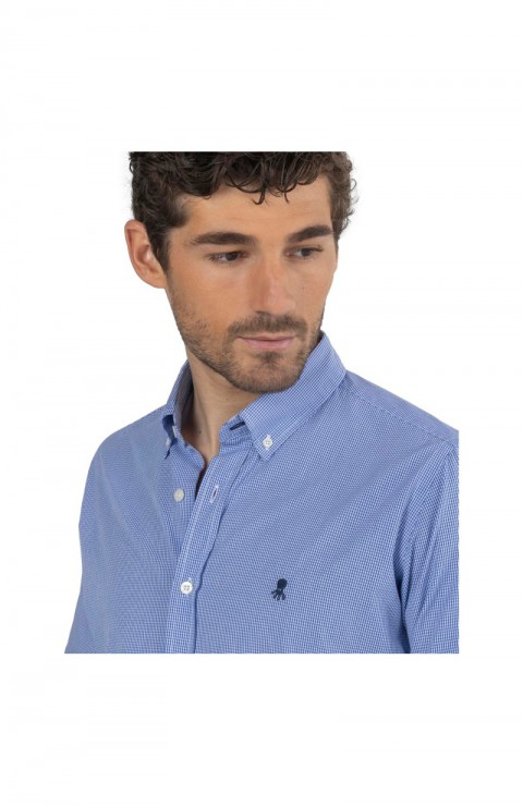 Camisa Pulpo Camisa Microcuadro Azul