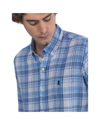 Camisa Pulpo Camisa Lino Tartan Multi Azul Multi