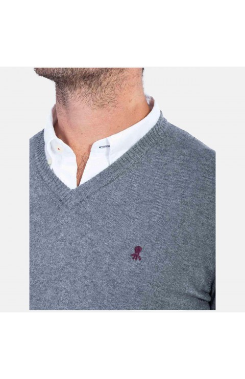 Jersei Pulpo Jersey Logo Cuello Pico Gris Vigore